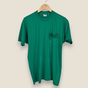 Vintage Fruit of the Loom Golden Blend Pocket T-Shirt Mens XL Green Blank Tee